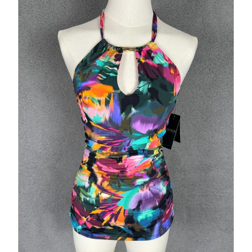 Ralph Lauren JUNGLE PARADISE High-Neck Halter Tankini Swim Top Floral US 6 NWT's